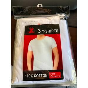NEW 3 White Cotton Crew Neck T Shirts Mens Size Large L American Life